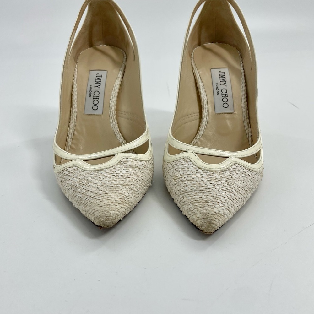 JIMMY CHOO Hickory Tweed Patent Leather Old Money Point-toe Pumps Heels Size 39 - Picture 9 of 16